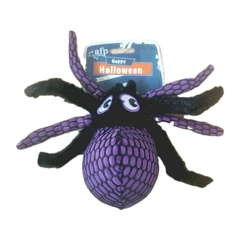 AFP Halloween Spider Dog Toy Squeaky Plush Purple Black NWT All For Paws